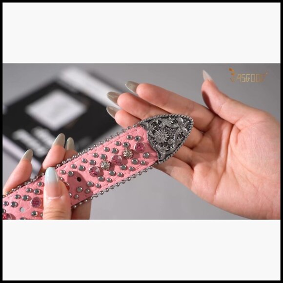 Rhinestone Studded Western Belt with Faux Leather Strap main image 6